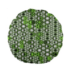 Black Lime Green Checkered Standard 15  Premium Flano Round Cushions by SpinnyChairDesigns