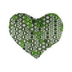 Black Lime Green Checkered Standard 16  Premium Flano Heart Shape Cushions by SpinnyChairDesigns