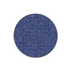 Artsy Blue Checkered Rubber Coaster (round)  by SpinnyChairDesigns