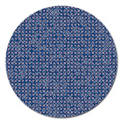 Artsy Blue Checkered Magnet 5  (round) by SpinnyChairDesigns