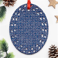 Artsy Blue Checkered Ornament (oval Filigree) by SpinnyChairDesigns