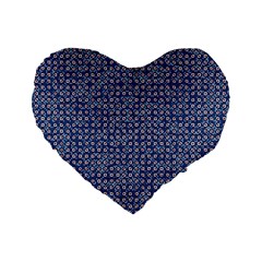 Artsy Blue Checkered Standard 16  Premium Flano Heart Shape Cushions by SpinnyChairDesigns