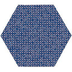 Artsy Blue Checkered Wooden Puzzle Hexagon by SpinnyChairDesigns