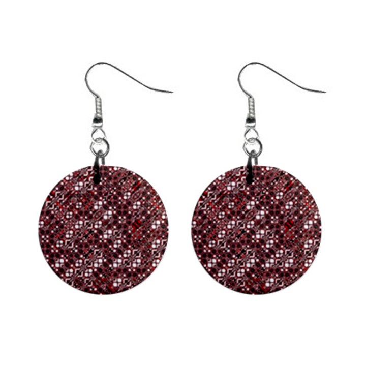 Abstract Red Black Checkered Mini Button Earrings