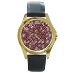 Abstract Red Black Checkered Round Gold Metal Watch Front