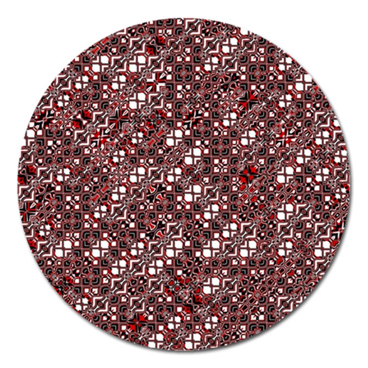 Abstract Red Black Checkered Magnet 5  (Round)