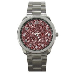 Abstract Red Black Checkered Sport Metal Watch by SpinnyChairDesigns