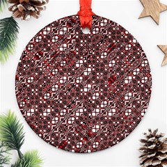 Abstract Red Black Checkered Round Ornament (two Sides) by SpinnyChairDesigns