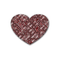 Abstract Red Black Checkered Rubber Coaster (heart)  by SpinnyChairDesigns