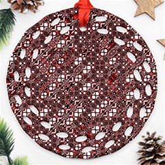 Abstract Red Black Checkered Round Filigree Ornament (two Sides) by SpinnyChairDesigns