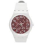 Abstract Red Black Checkered Round Plastic Sport Watch (M) Front