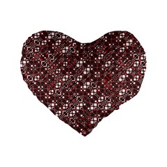 Abstract Red Black Checkered Standard 16  Premium Flano Heart Shape Cushions by SpinnyChairDesigns