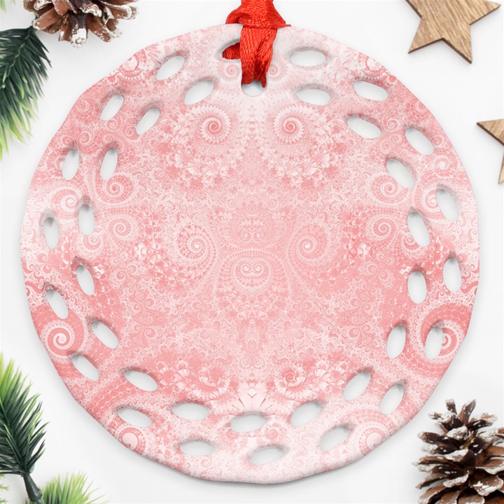 Pretty Pink Spirals Round Filigree Ornament (Two Sides)