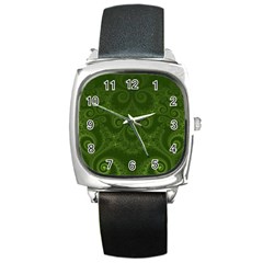 Forest Green Spirals Square Metal Watch by SpinnyChairDesigns