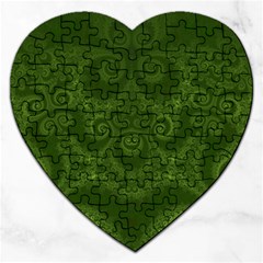 Forest Green Spirals Jigsaw Puzzle (heart) by SpinnyChairDesigns