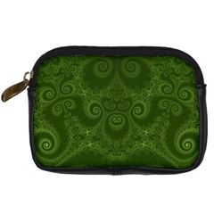 Forest Green Spirals Digital Camera Leather Case by SpinnyChairDesigns