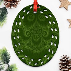 Forest Green Spirals Ornament (oval Filigree) by SpinnyChairDesigns