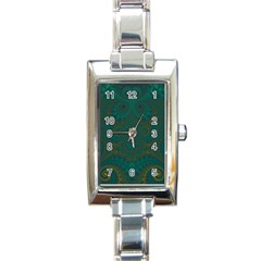 Teal Green Spirals Rectangle Italian Charm Watch by SpinnyChairDesigns