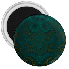 Teal Green Spirals 3  Magnets by SpinnyChairDesigns