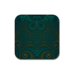 Teal Green Spirals Rubber Coaster (square)  by SpinnyChairDesigns