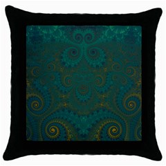 Teal Green Spirals Throw Pillow Case (black) by SpinnyChairDesigns