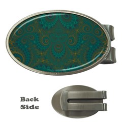 Teal Green Spirals Money Clips (oval)  by SpinnyChairDesigns