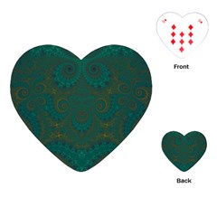 Teal Green Spirals Playing Cards Single Design (heart) by SpinnyChairDesigns