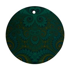 Teal Green Spirals Round Ornament (two Sides) by SpinnyChairDesigns