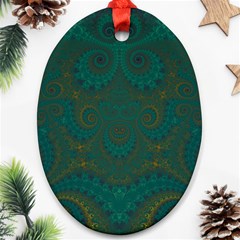 Teal Green Spirals Oval Ornament (two Sides) by SpinnyChairDesigns