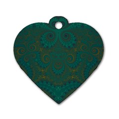 Teal Green Spirals Dog Tag Heart (one Side) by SpinnyChairDesigns