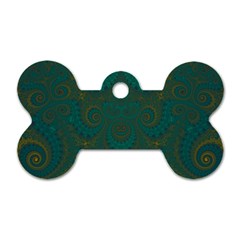 Teal Green Spirals Dog Tag Bone (one Side) by SpinnyChairDesigns