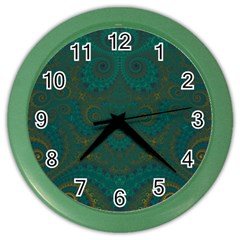 Teal Green Spirals Color Wall Clock by SpinnyChairDesigns