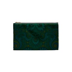 Teal Green Spirals Cosmetic Bag (small) by SpinnyChairDesigns