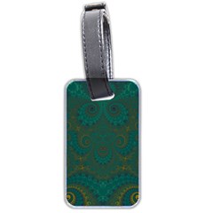 Teal Green Spirals Luggage Tag (two Sides) by SpinnyChairDesigns