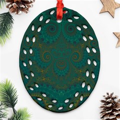 Teal Green Spirals Ornament (oval Filigree) by SpinnyChairDesigns