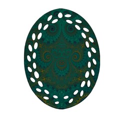 Teal Green Spirals Oval Filigree Ornament (two Sides) by SpinnyChairDesigns