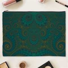 Teal Green Spirals Cosmetic Bag (xxxl) by SpinnyChairDesigns