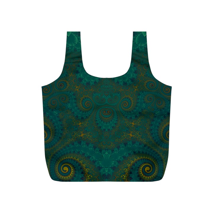 Teal Green Spirals Full Print Recycle Bag (S)