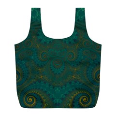 Teal Green Spirals Full Print Recycle Bag (l) by SpinnyChairDesigns