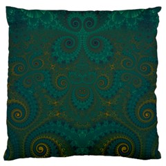 Teal Green Spirals Large Flano Cushion Case (two Sides) by SpinnyChairDesigns