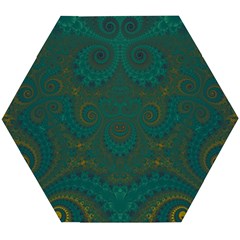 Teal Green Spirals Wooden Puzzle Hexagon by SpinnyChairDesigns