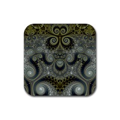 Rustic Silver And Gold Spirals Rubber Coaster (square)  by SpinnyChairDesigns