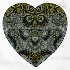 Rustic Silver And Gold Spirals Jigsaw Puzzle (heart) by SpinnyChairDesigns