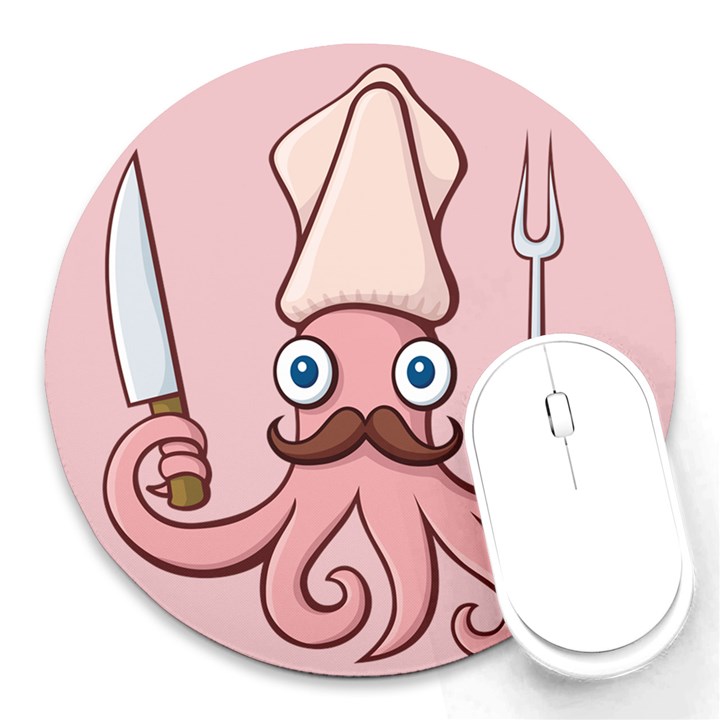 Squid Chef Cartoon Round Mousepads