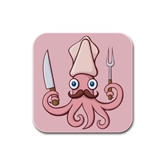 Squid Chef Cartoon Rubber Square Coaster (4 Pack) 