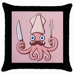 Squid Chef Cartoon Throw Pillow Case (black) by sifis