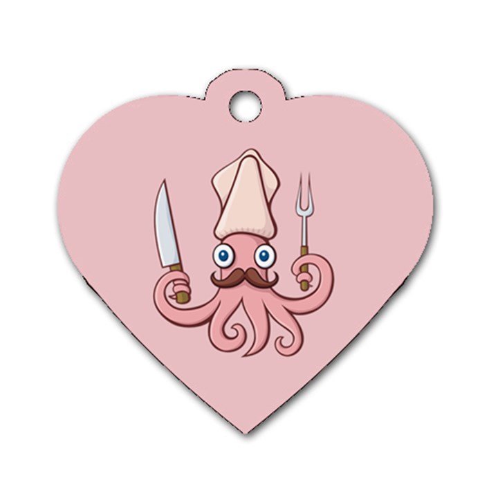 Squid Chef Cartoon Dog Tag Heart (One Side)