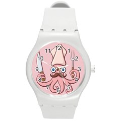 Squid Chef Cartoon Round Plastic Sport Watch (m) by sifis