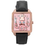 Squid Chef Cartoon Rose Gold Leather Watch  Front