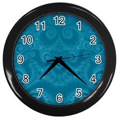 Cerulean Blue Spirals Wall Clock (black) by SpinnyChairDesigns